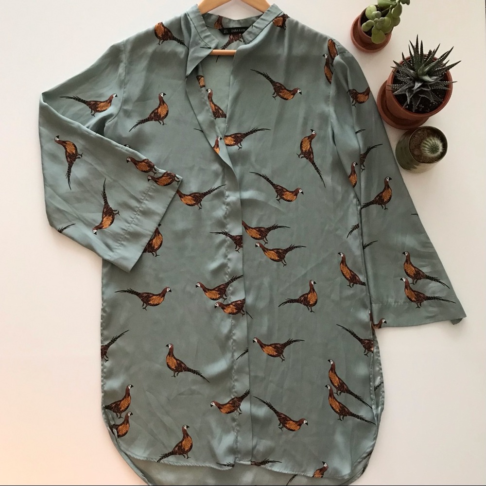 Long Sleeve Tunic dress with bird print